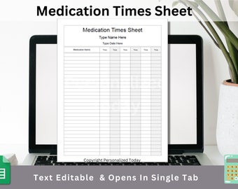 Daily Multiple Doses Medication Times Taken Schedule Text Fillable / Text Editable Google Sheets Template