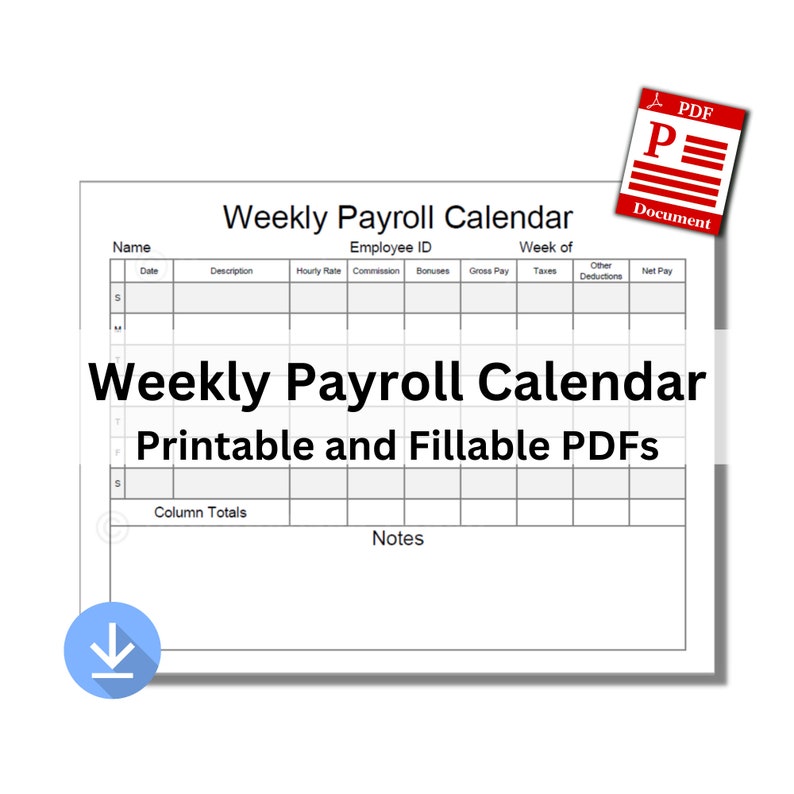 PDF Weekly Payroll Calendar Printable & Text Input Fillable US Etsy