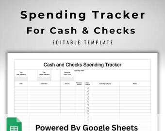 Simple Expense Tracker for Cash and Checks - Minimalist Spending Log - 12 Page Finance Ledger - Google Sheets
