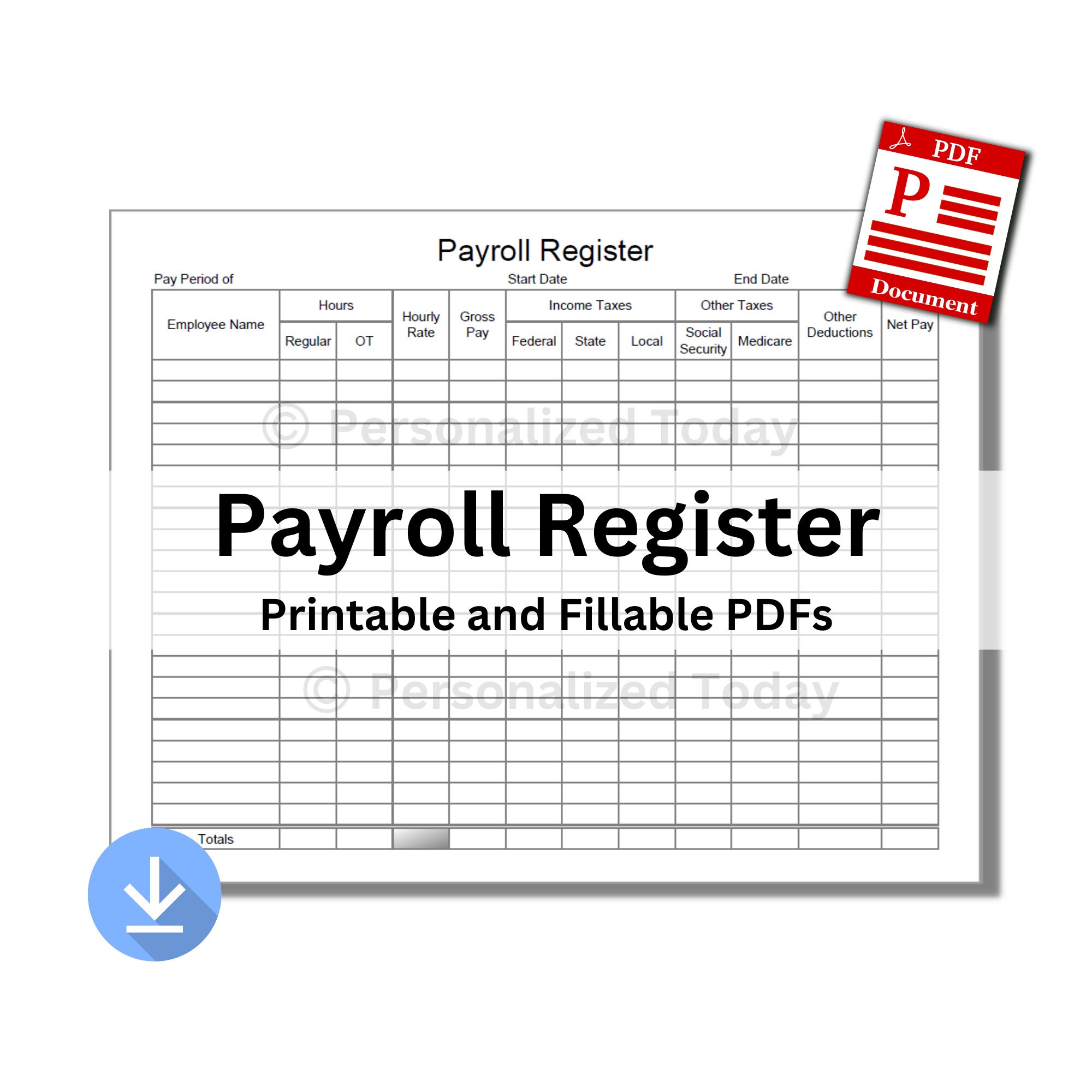 PDF Payroll Register Printable Only & Text Input Fillable US Etsy