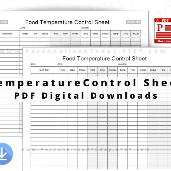 Printable Restaurant Food Temperature Control Sheet Fillable and Printable PDF Digital Download Files US Letter Size
