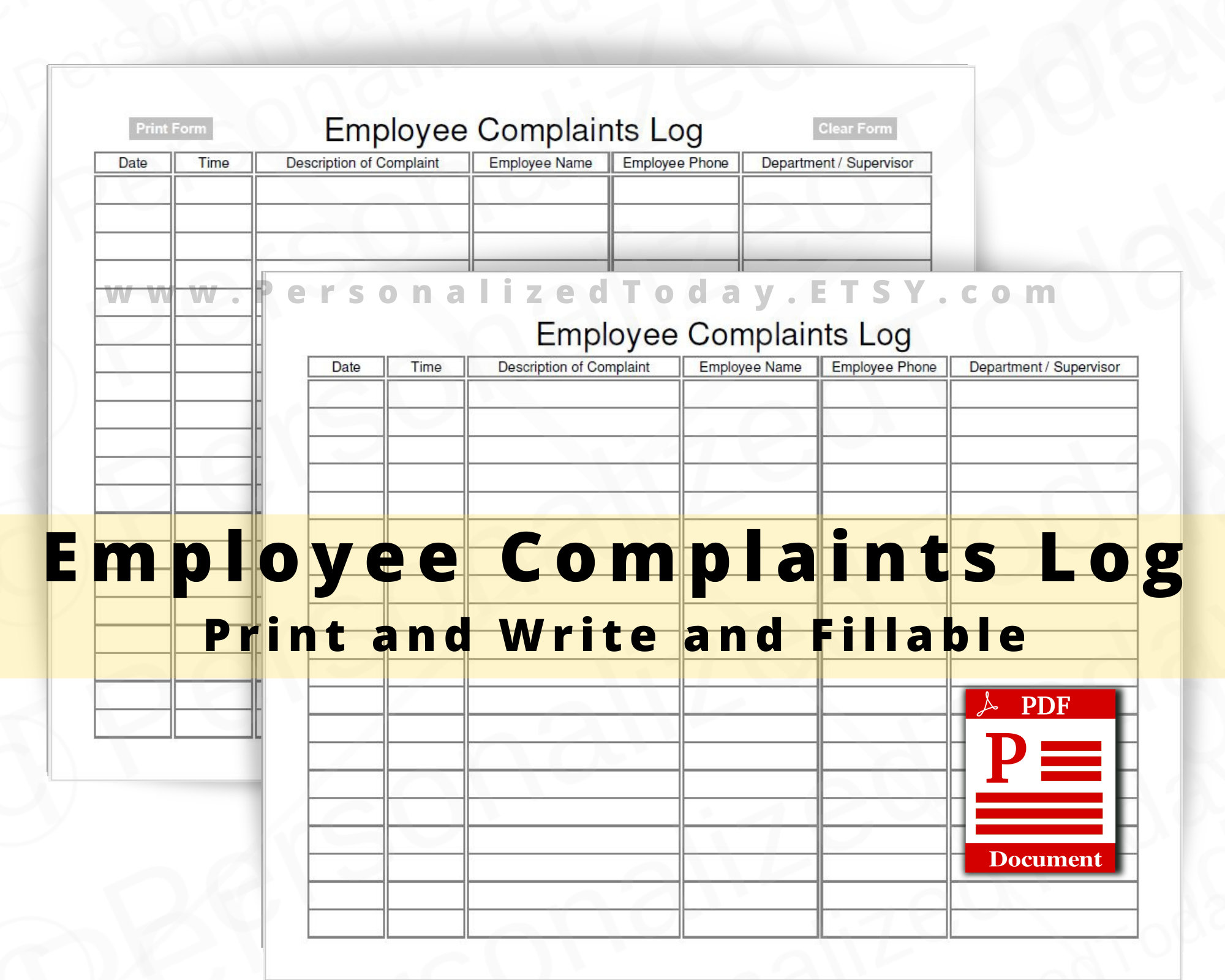 Employee Complaints Log Fillable and Print and Write PDF Files Etsy UK