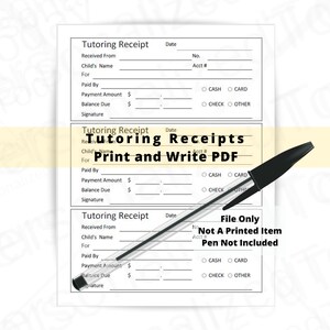 Tutoring Receipt Printable and Fillable PDF Digital Download - Etsy