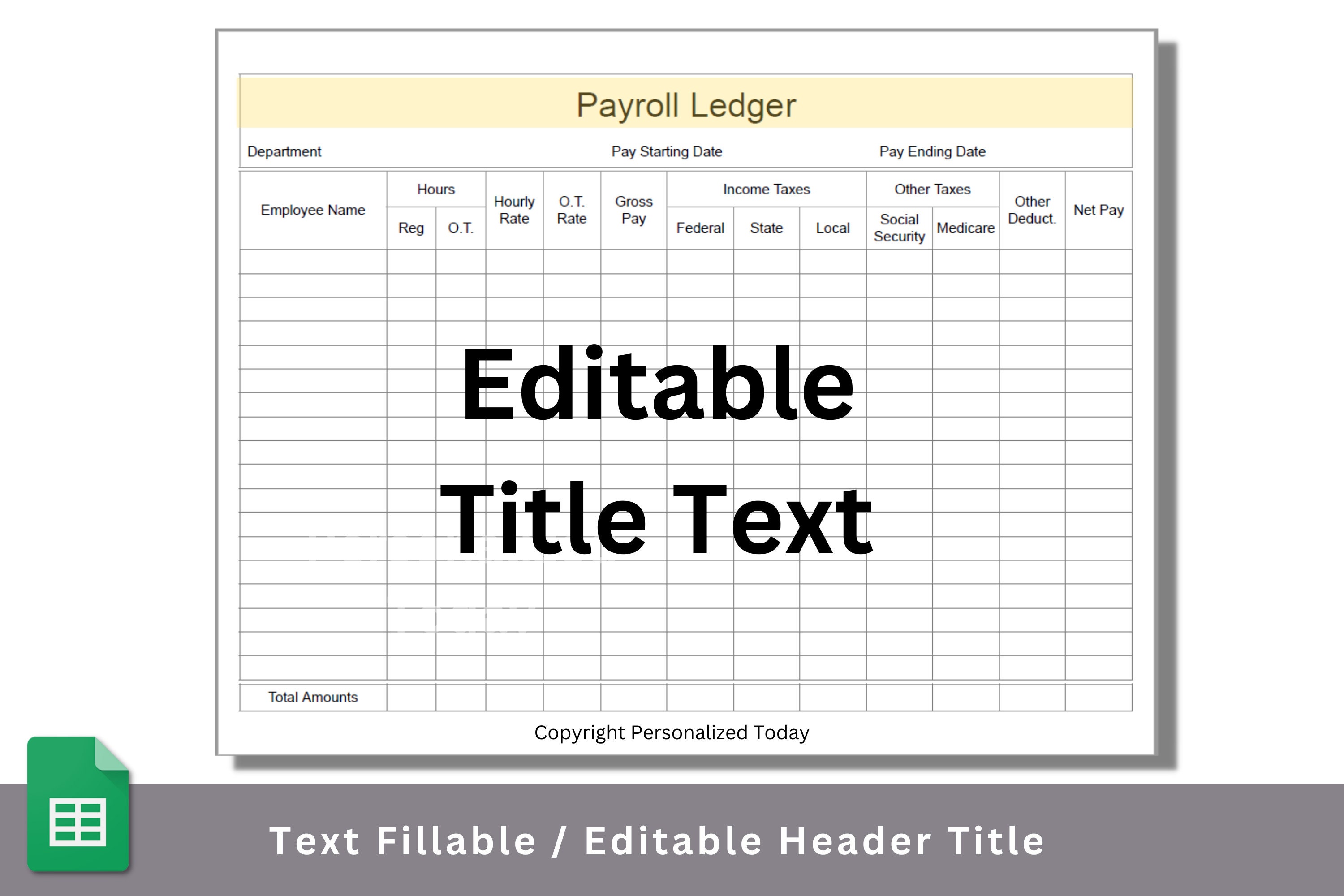 Google Sheets Payroll Ledger With Deductions Text Fillable / Text ...