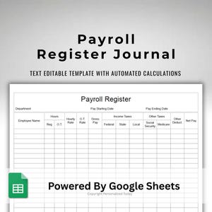 Google Sheets Payroll Register With Deductions Text Fillable / Text Editable Spreadsheet Form With Automated Calculations