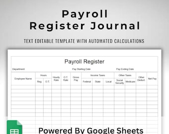 Google Sheets Payroll Register With Deductions Text Fillable / Text Editable Spreadsheet Form With Automated Calculations