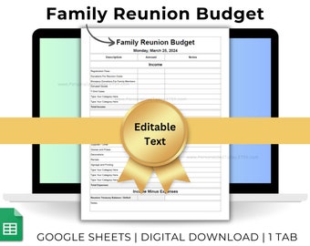 Family Reunion Budget Planner Family Get Together Dues and Costs Calculating Spreadsheet Google Sheets Template Text Editable and Printable