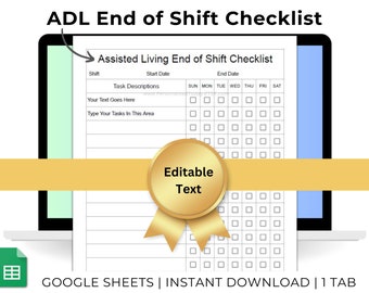 Assisted Living End of Shift Caregiver Checklist Shift Handover Preparation Duties Tracker Text Editable Printable Google Sheets Template