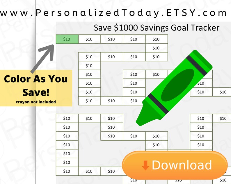 Savings Goal Worksheet Printable Tracker Save One Thousand | Etsy