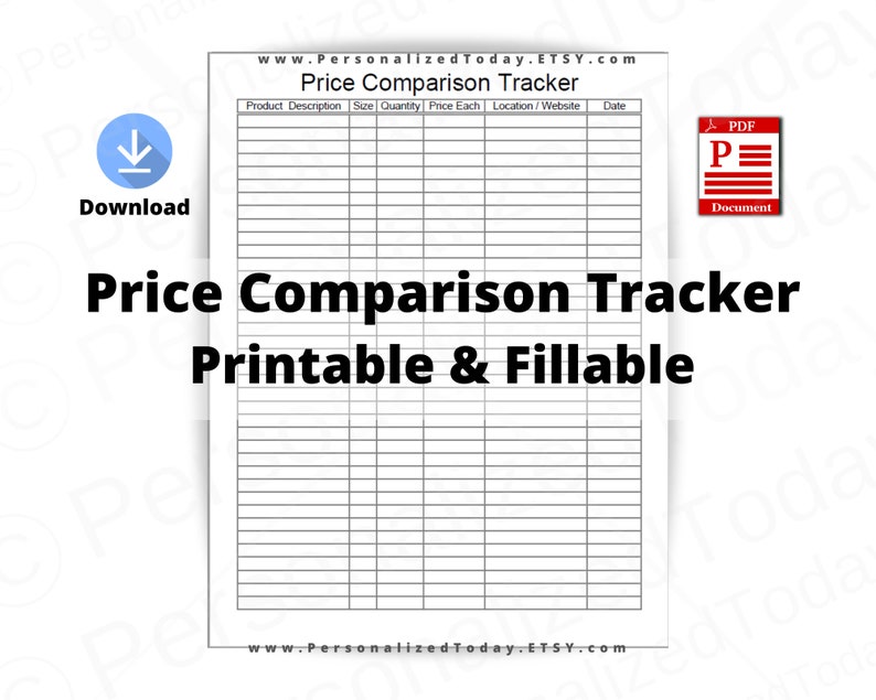 PDF Price Comparison Sheet Fillable and Print and Write Etsy UK
