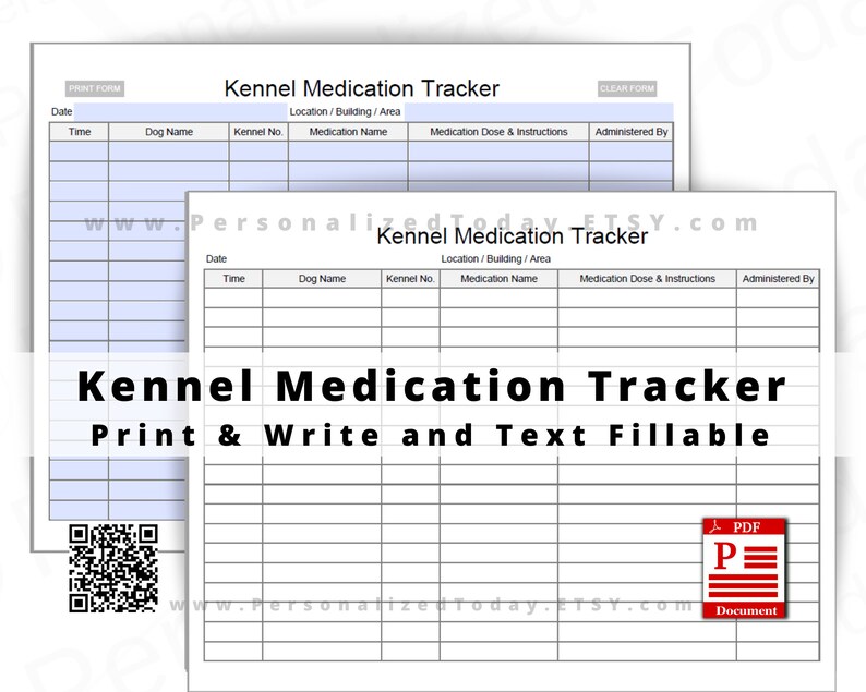 Kennel Medication Tracker Fillable and Print and Write PDF Etsy