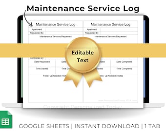 Apartment Tenant Maintenance Service Record Maintenance and Repair Request Form Lodging Upkeep Tracker Text Editable Google Sheets Template