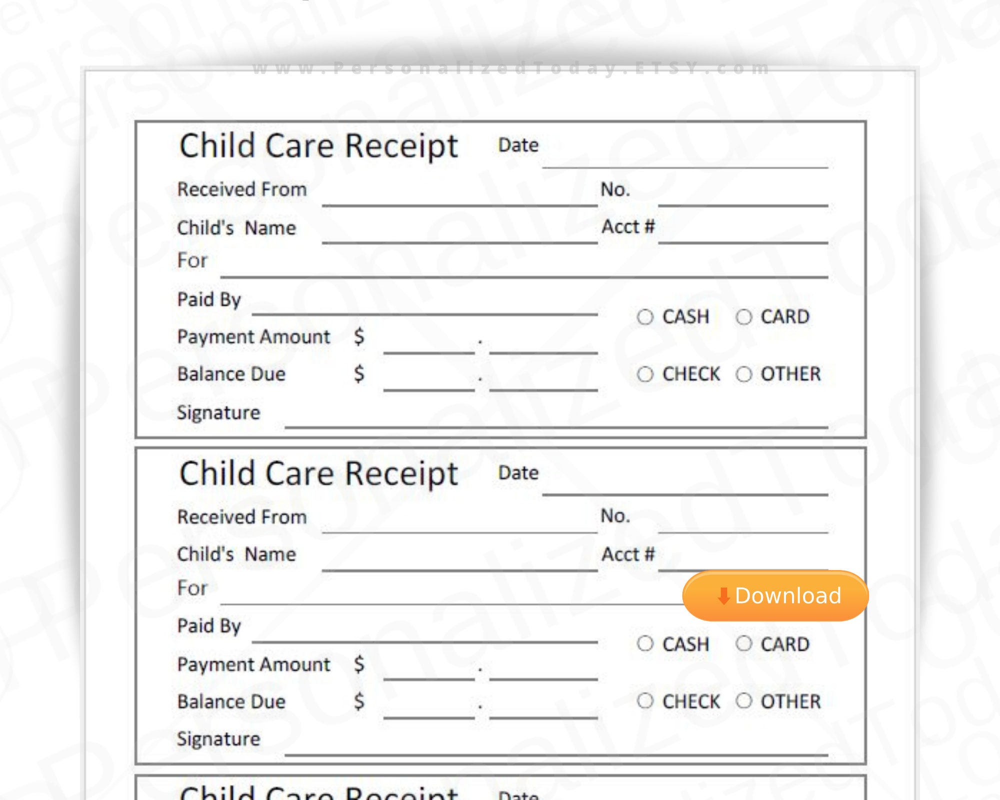 Printable Child Care Receipts Fillable And Print And Write PDF Etsy 