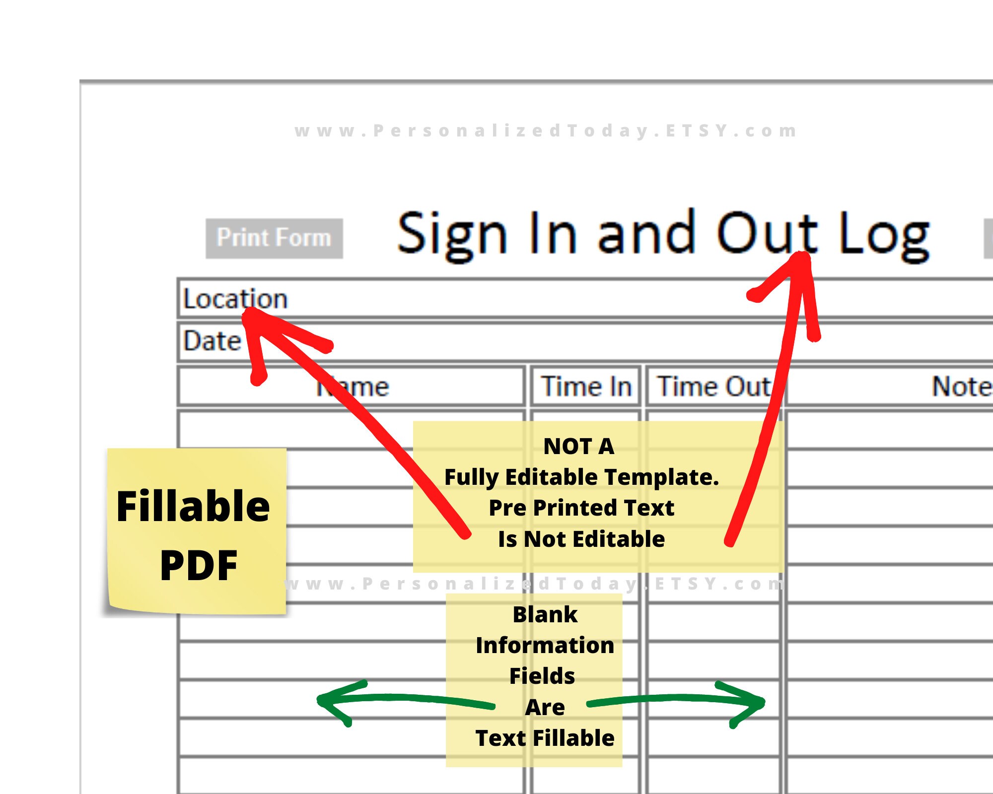 Sign in and Sign Out Sheet Printable PDF and Fillable PDF - Etsy