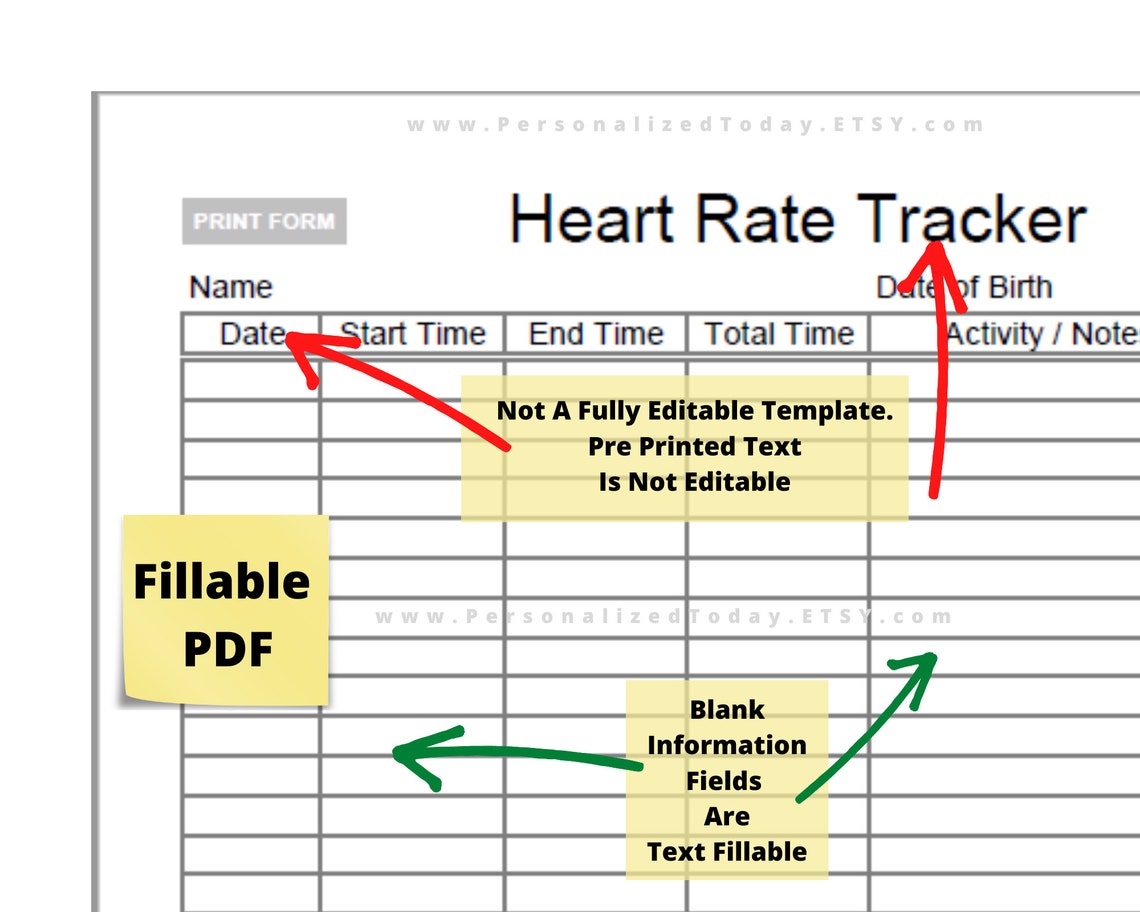 PDF Heart Rate Tracker 1 Printable Only and 1 Text Input - Etsy