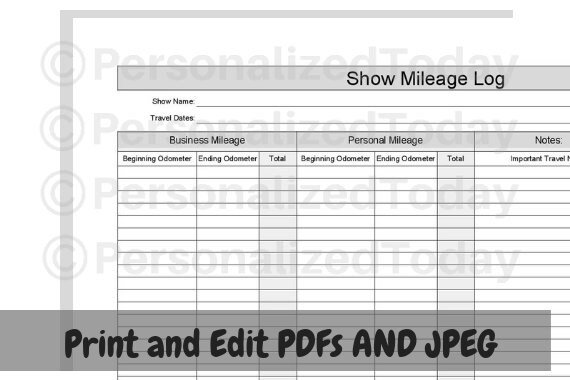 mileage printable log travel tracker download show business etsy trip mileage tracker