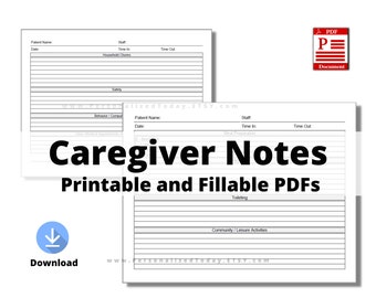 Printable Home Health Caregiver Notes PDF Digital Downloads Print and Write & Text Input Fillable US Letter Size Not Full Editable Template