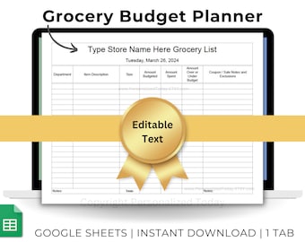 Grocery Budget Planner With Budgeted and Actual Price Comparisons Auto Calculated Text Editable & Fillable Google Sheets Printable Template