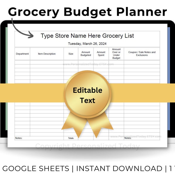 Grocery Budget Planner With Budgeted and Actual Price Comparisons Auto Calculated Text Editable & Fillable Google Sheets Printable Template