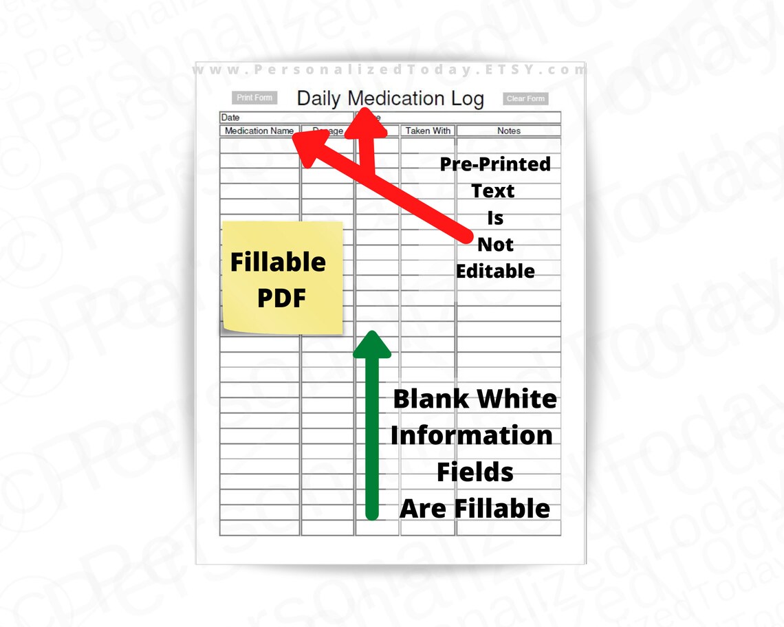 Daily Medication Tracker Fillable and Printable PDF Digital | Etsy UK
