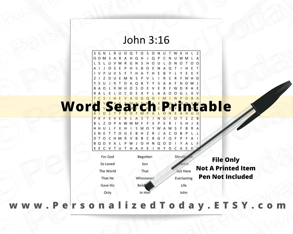 John 3:16 Bible Word Search Puzzle Printable PDF Digital - Etsy