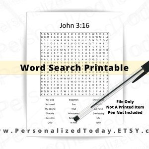 John 3:16 Bible Word Search Puzzle Printable PDF Digital - Etsy