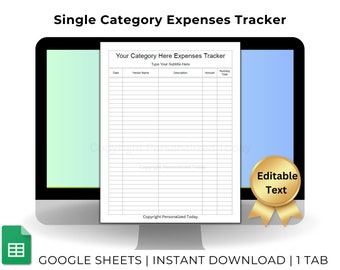 One Category Expenses Tracker - Text Editable Google Sheets Template - Printable As US Letter Size - Automated Running Total Calculation