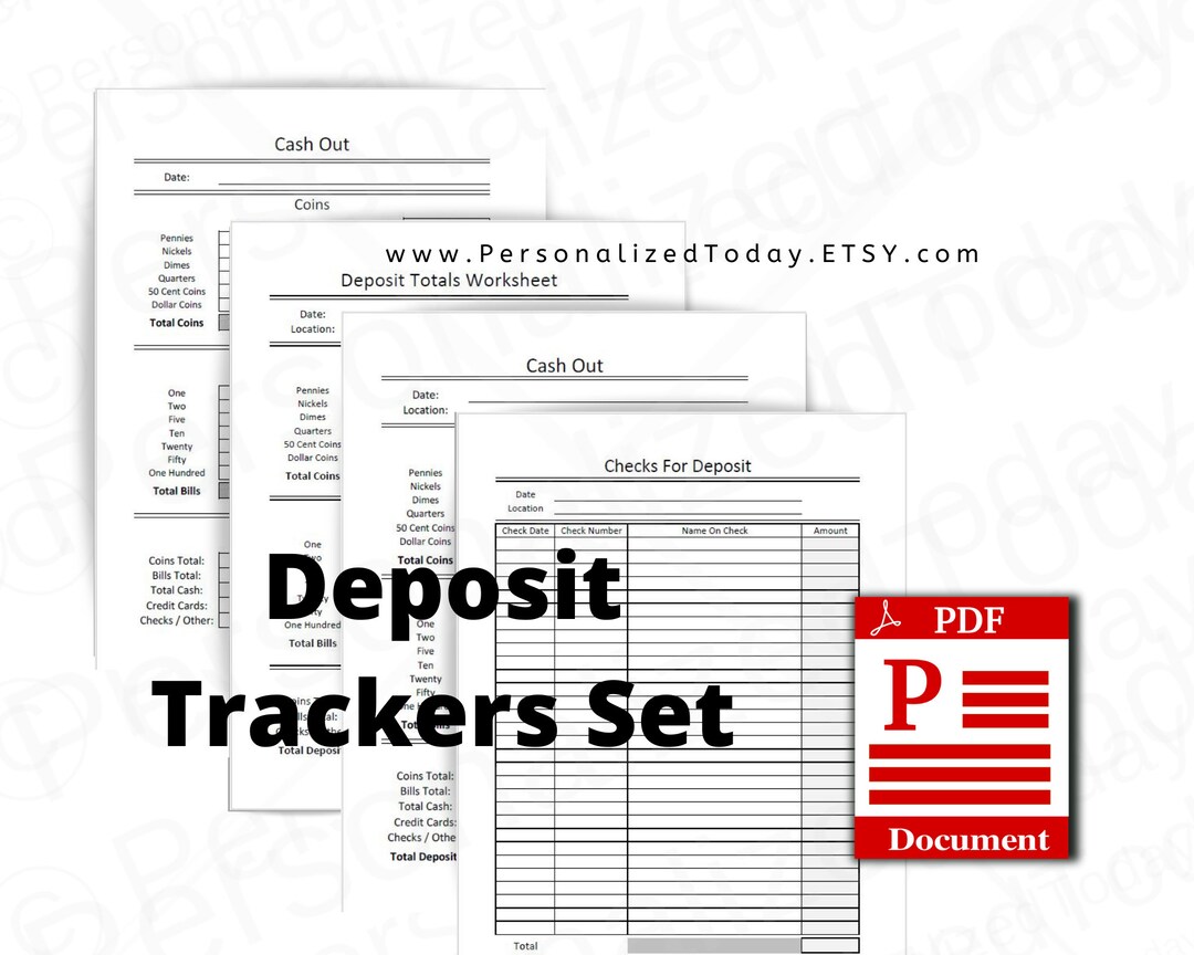 Cash and Checks Deposit Tracking Sheet for Coin Change Dollar Bills