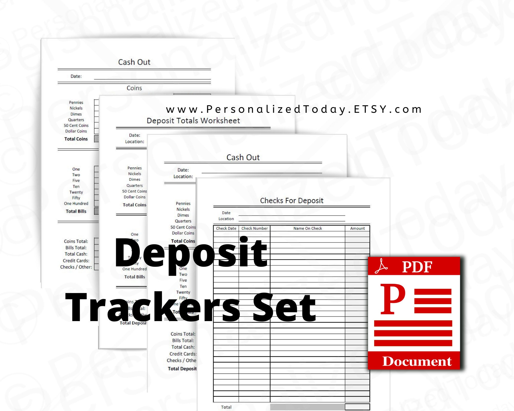 Cash and Checks Deposit Tracking Sheet For Coin Change Dollar Etsy