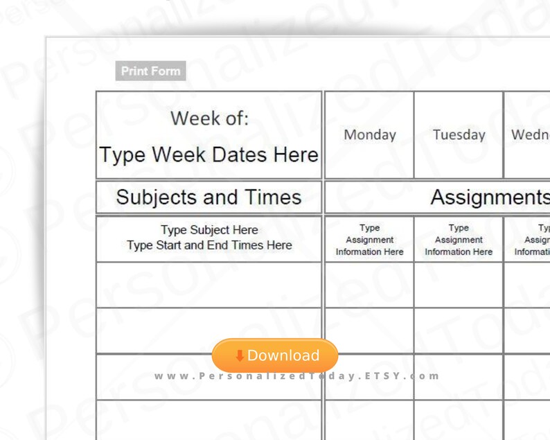 Weekly Student Planner Printable 8 Subjects Fillable / | Etsy