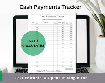 Cash Payments Tracker Google Sheets Editable Spreadsheet Template With Fillable Text & Automatic Balance Calculations