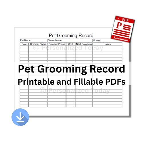 Printable Dog Grooming Record Sheet Fillable and Print and Etsy
