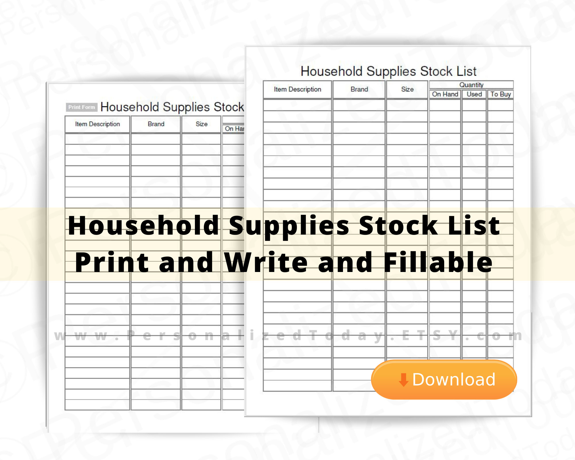 Household Supplies Stock List Fillable Editable and Printable | Etsy