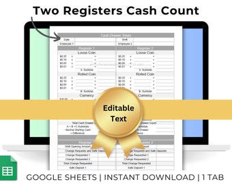 Cash and Coins Breakdown Cash Counting Sheet Cash Register Balance Log Cash Drawer Reconciliation Cash Deposit Template For Google Sheets