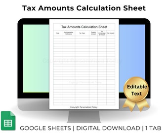 Taxes Owed Calculator Amounts Due Spreadsheet Ledger Text Editable Automated Calculations Google Sheets Template US Letter Size Printable