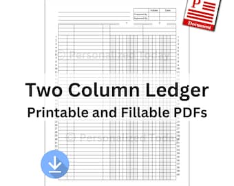 Printable 2 Column Accounting & Bookkeeping Ledger Print and Write and Fillable PDF Files US Letter Size 8.5 Inches Wide 11 Inches Tall