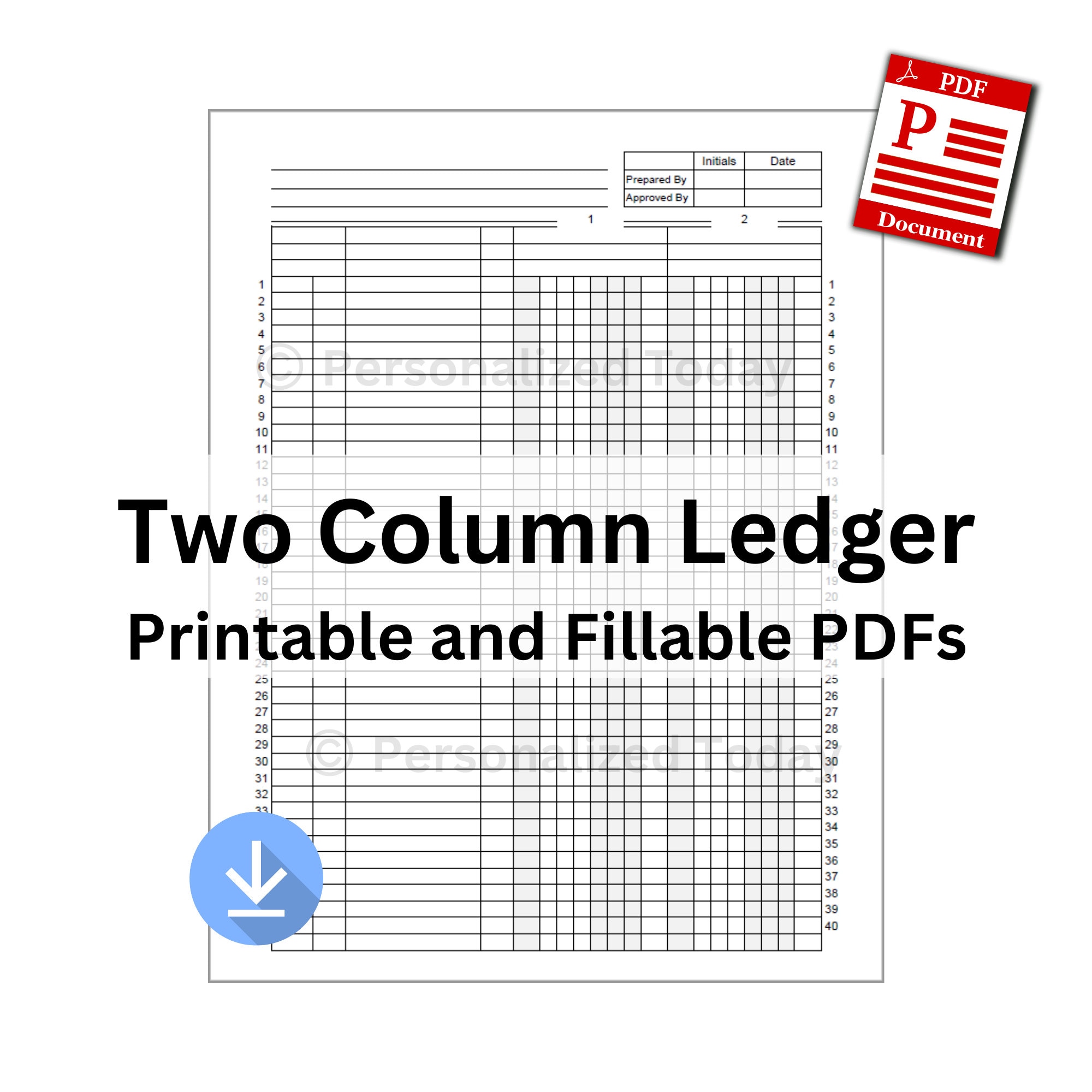 Printable 2 Column Accounting &amp; Bookkeeping Ledger Print and - Etsy