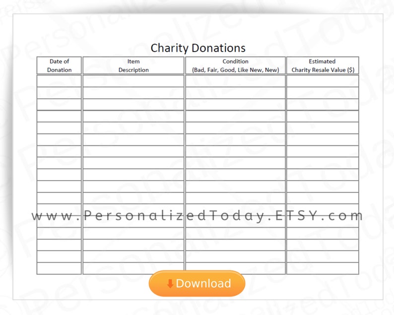 Charity Donations Tracker Printable Editable PDF US Letter | Etsy