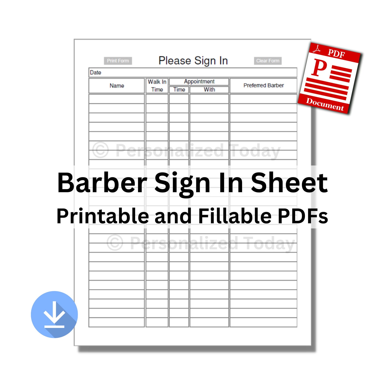 Barber Shop Client Sign in Sheet Fillable and Printable PDF - Etsy