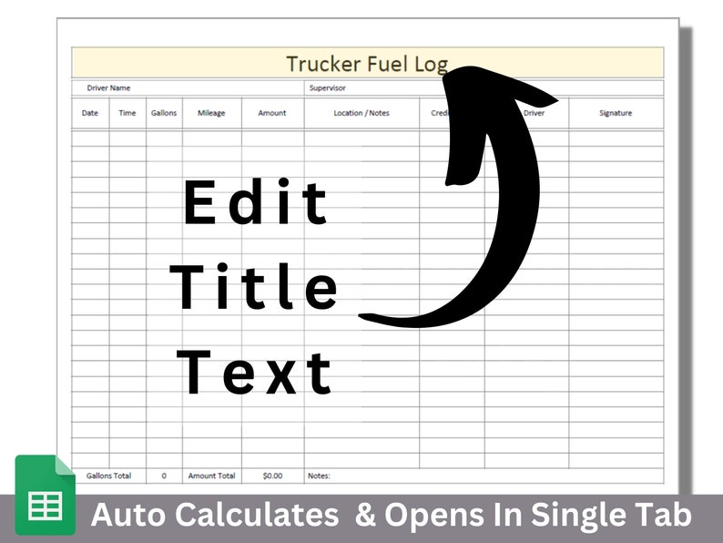 Trucker Fuel Log Template for Google Sheets Editable Spreadsheet