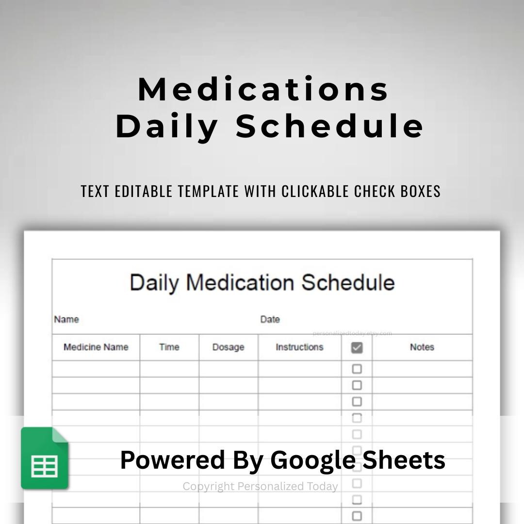 Google Sheets Medication Tracker Log - Daily Medicine Schedule for ...