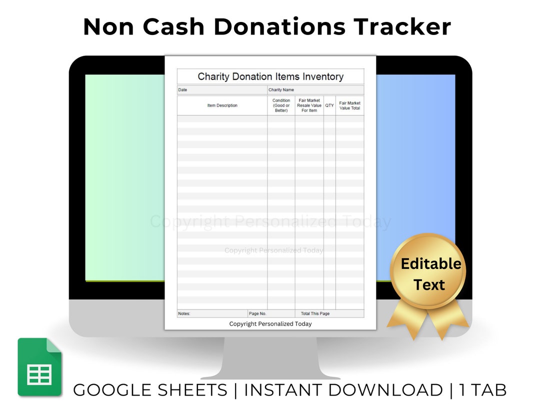 Non Cash Charity Donation Items Inventory Text Editable Template for