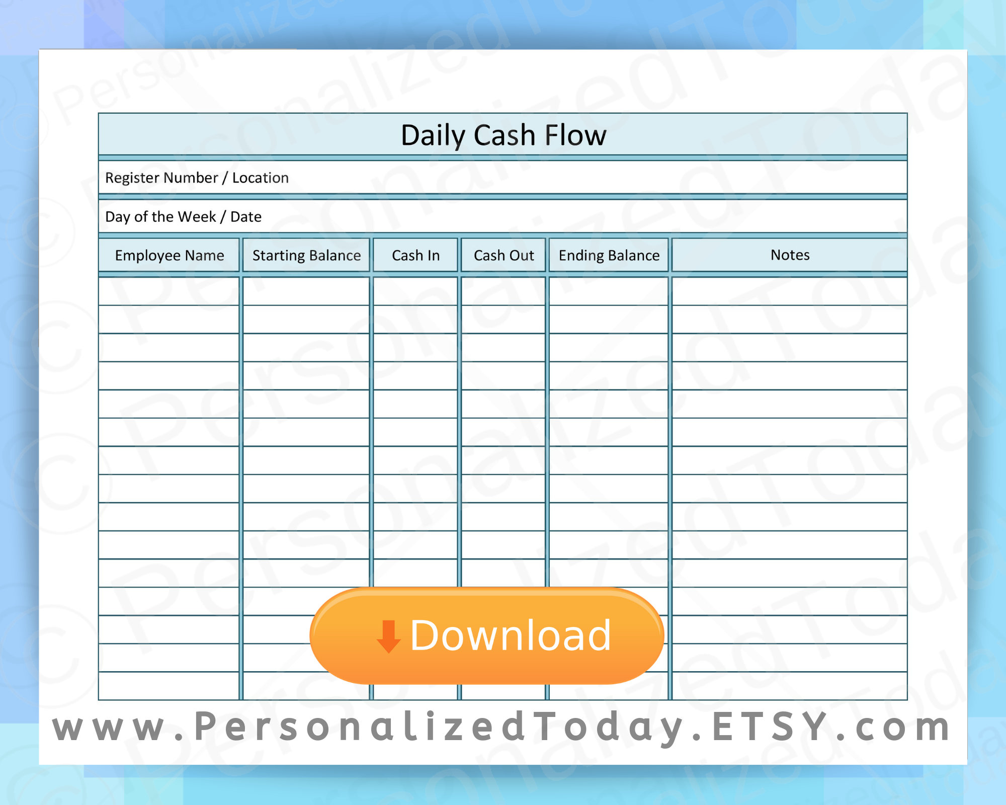 Business Daily Cash Flow Statement Report Register In Out  Etsy Within End Of Day Cash Register Report Template