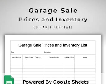 Garage Sale Pricing Sheets - Multi Page Inventory Tracker - Google Sheets Template - Digital Download