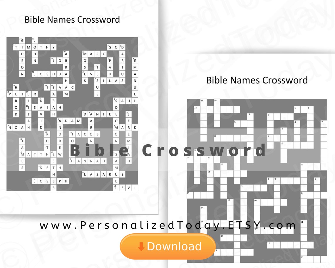 Bible Names Crossword Puzzle Printable PDF Digital Download | Etsy