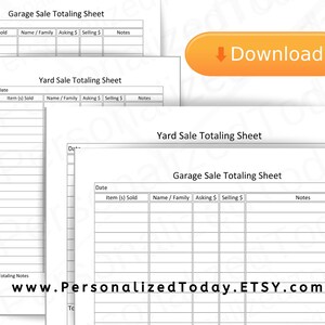Printable Garage Sale and Yard Sale Money Totaling Sheets PDF - Etsy