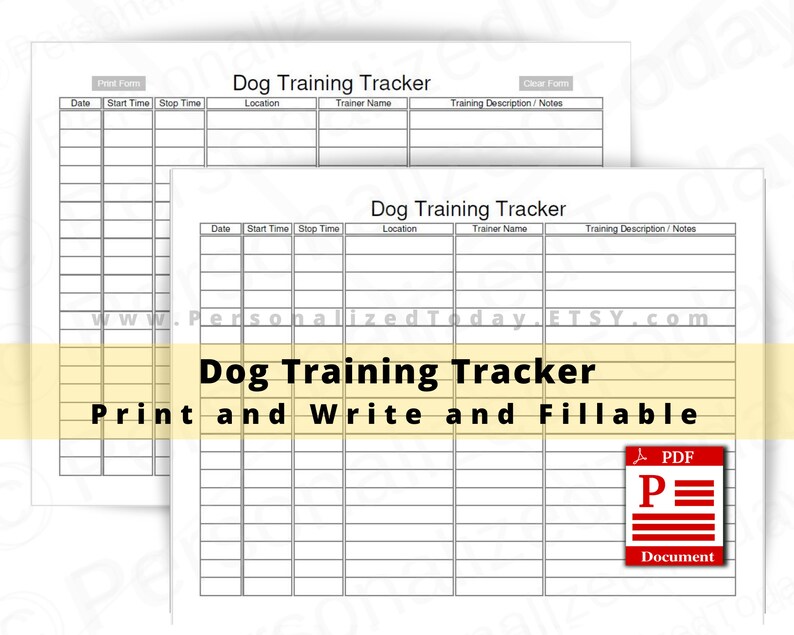 Dog Training Tracker Fillable and Print and Write PDF Files US Etsy