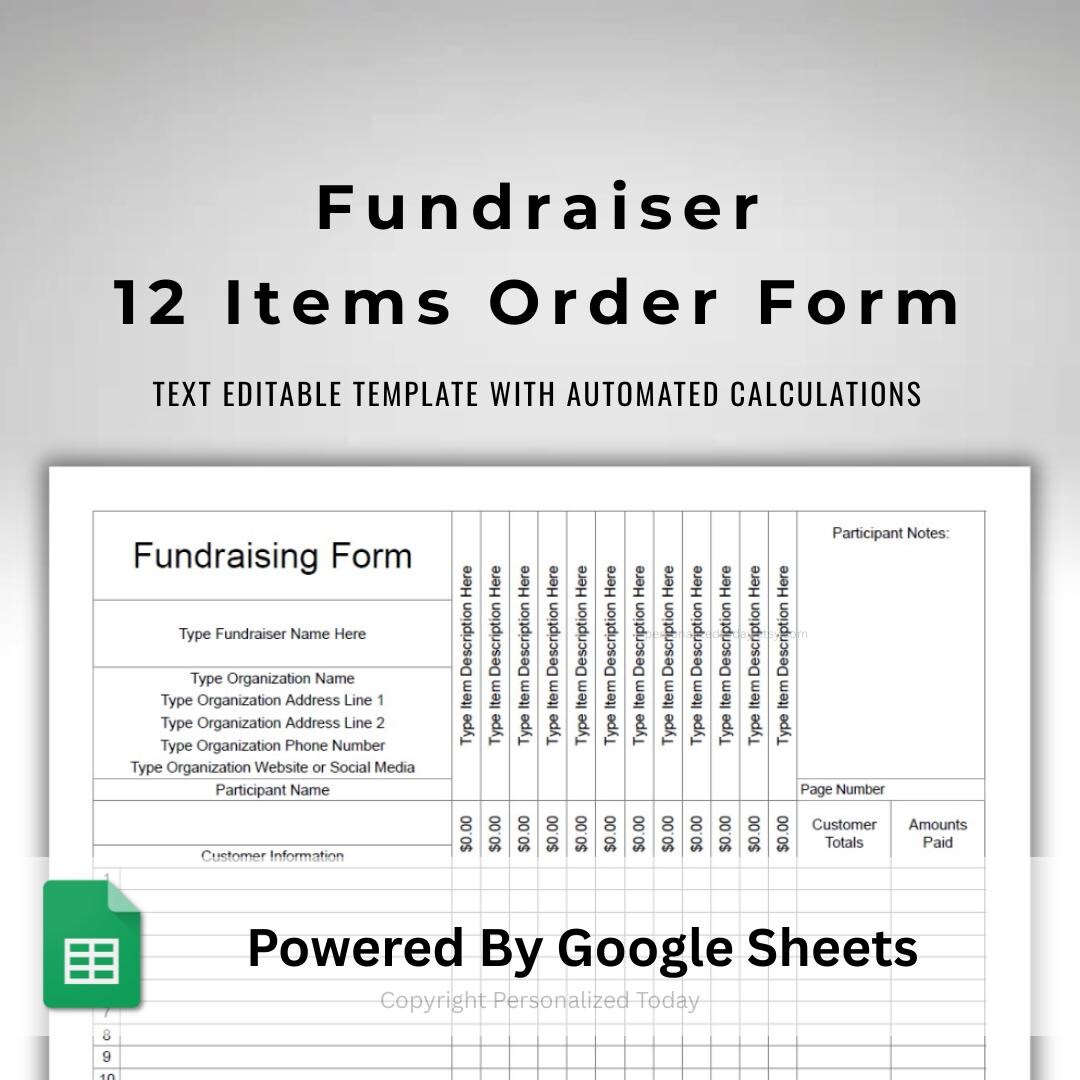 Fundraiser Order Form 12 Items Finances Template Google Sheets ...