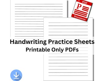 Printable Only PDF Child Handwriting Practice Sheets Vertical and Horizontal US Letter Size Digital Download Not Fully Editable Templates