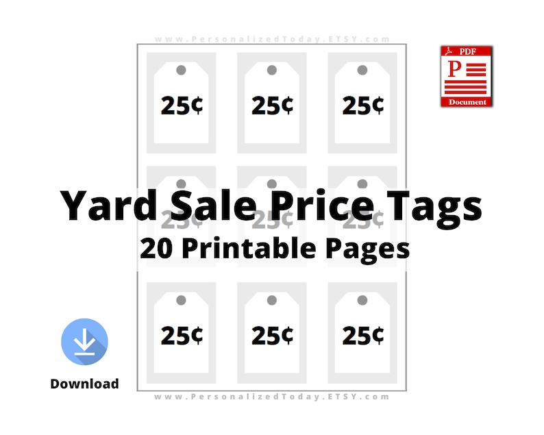 Printable Yard Sale Price Tags 9 per Page PDF Download US Etsy Printable Yard Sale Price Tags 9 per Page PDF Download US Etsy